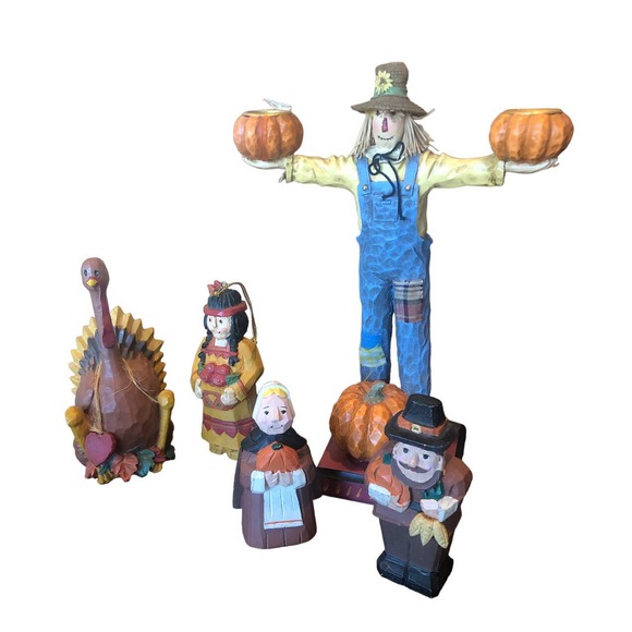 Halloween Fall‎ Thanksgiving Creepy Hollow Midwest wood Scarecrow Candle Holders - Picture 5 of 13